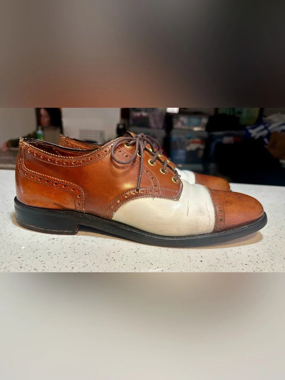 Bostonian Brown and White Two-Tone Wingtip Oxfords